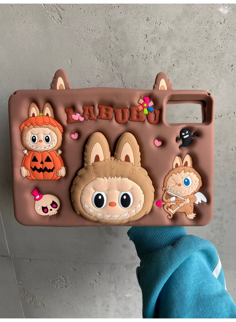 Cartoon 3D Silicon Handle Stand Cover For Xiaomi Redmi SE 11, Kids Shockproof Case With Handle & Stand, Funda Case (With Rope) (La Brown) - Image 3